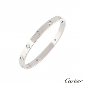 Cartier White Gold Half Diamond Love Bracelet Size 18 B6035818